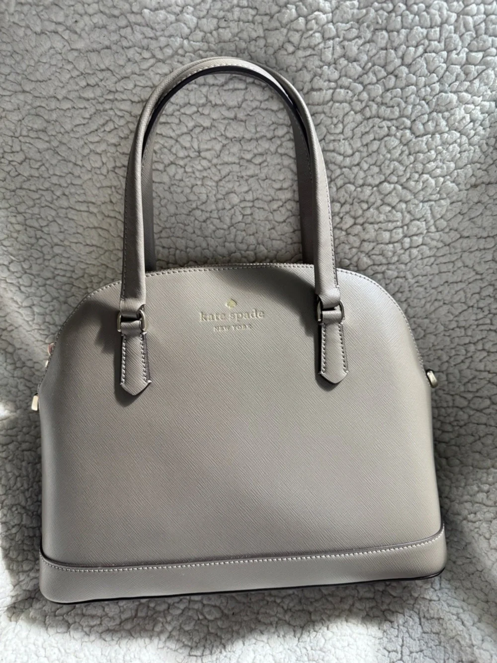 kate spade taupe Saffiano dome satchel with gold logo - Picture 2 of 14